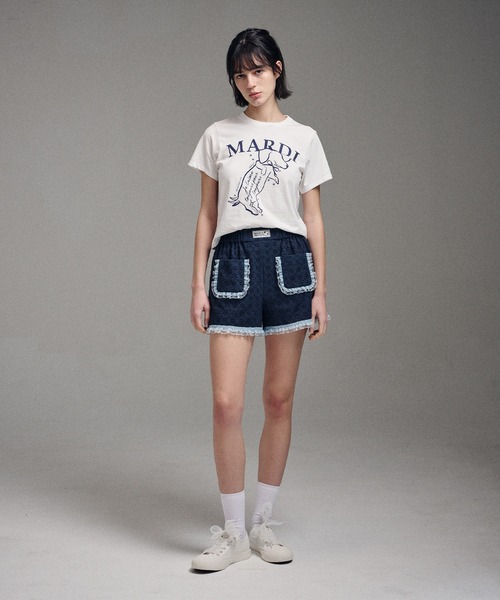 「Mardi Mercredi」 半袖Tシャツ FREE ホワイト×ネイビー レディース_画像3