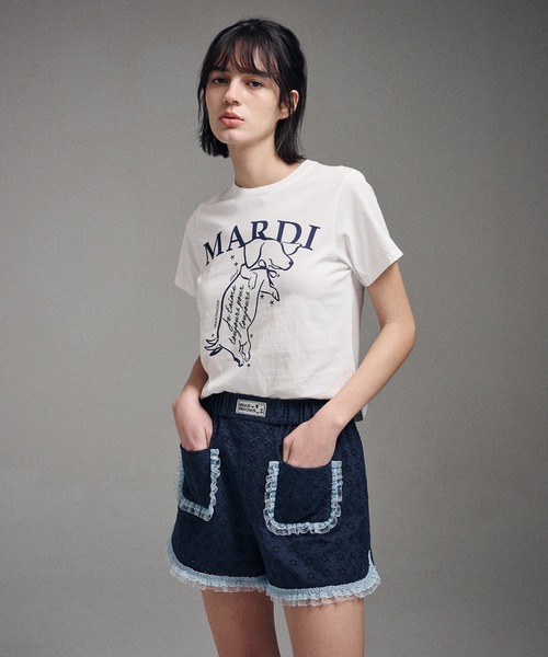 「Mardi Mercredi」 半袖Tシャツ FREE ホワイト×ネイビー レディース_画像5