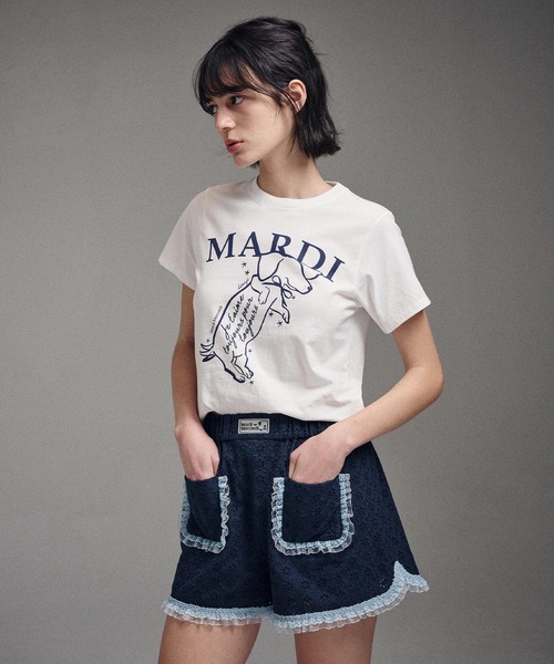「Mardi Mercredi」 半袖Tシャツ FREE ホワイト×ネイビー レディース_画像6