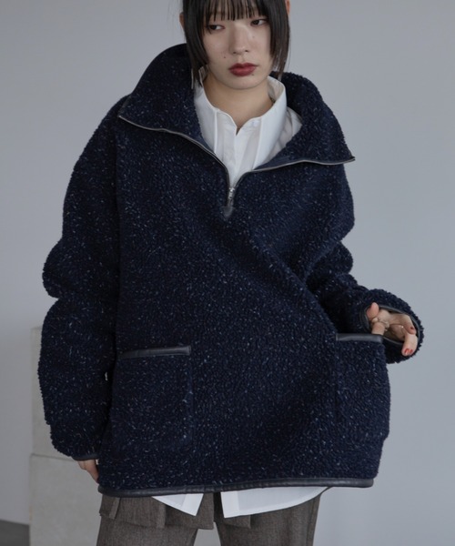 コート アウター ミックスカラーハーフZIPボアアウター レディース