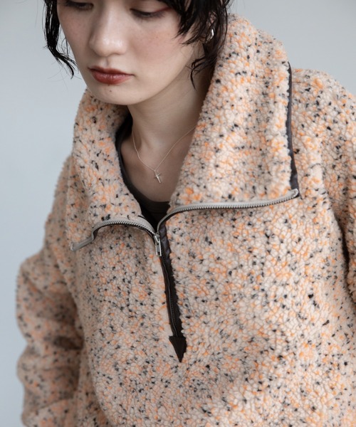 コート アウター ミックスカラーハーフZIPボアアウター レディース