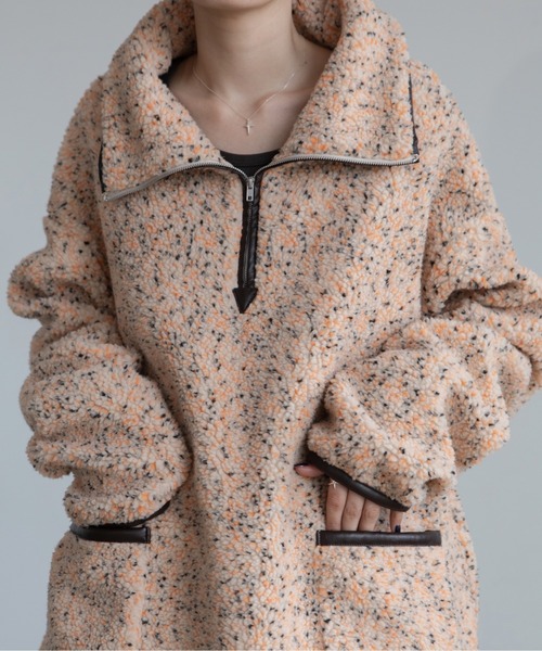 コート アウター ミックスカラーハーフZIPボアアウター レディース