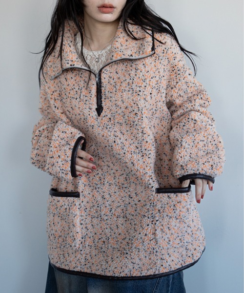 コート アウター ミックスカラーハーフZIPボアアウター レディース