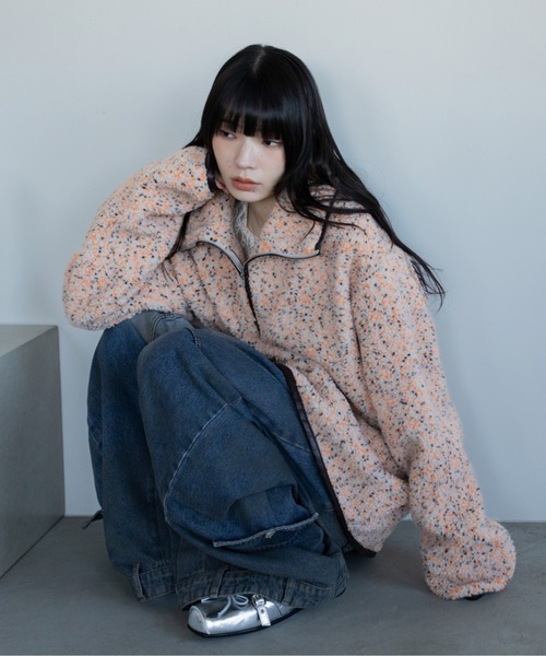 コート アウター ミックスカラーハーフZIPボアアウター レディース