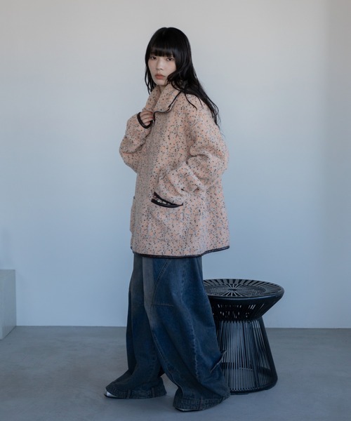 コート アウター ミックスカラーハーフZIPボアアウター レディース