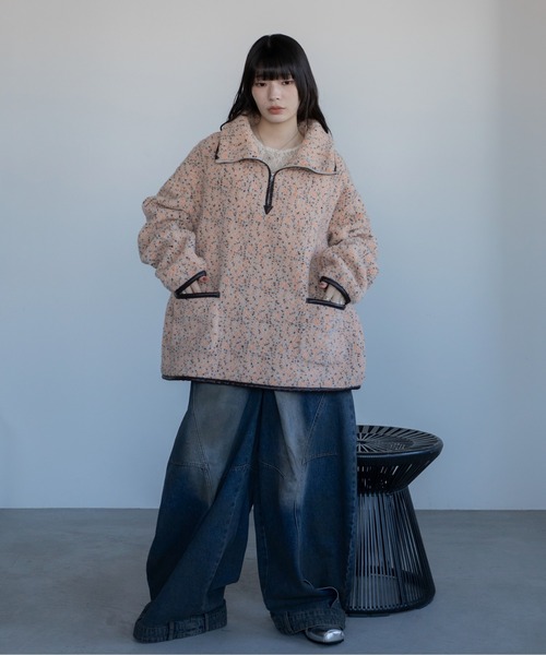   アウター コート アウター ミックスカラーハーフZIPボアアウター レディース