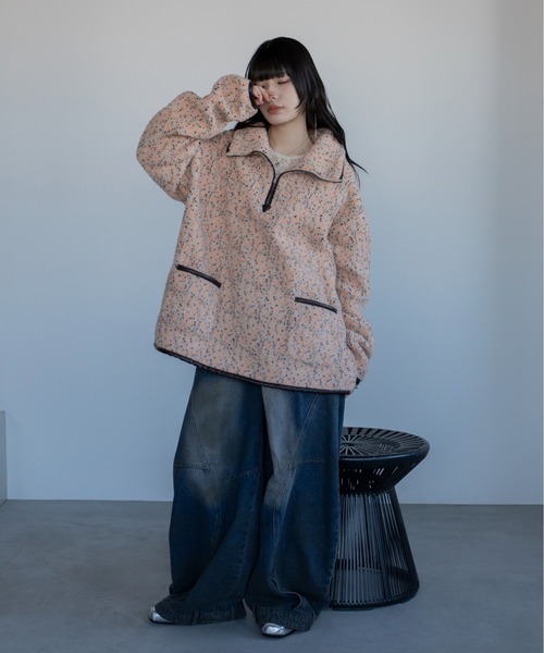 ジャケット・アウター KUBO PARTY コート アウター ミックスカラーハーフZIPボアアウター レディース