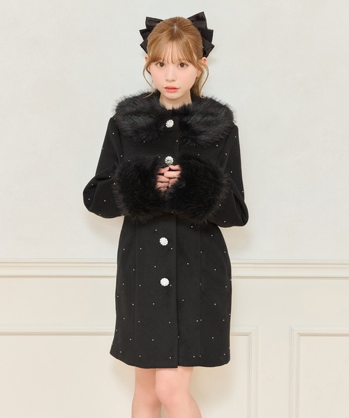 apres jour コート アウター フロントリボン袖ファービジューコート