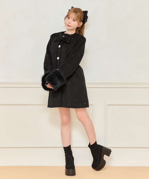 apres jour フロントリボン袖ファービジューコート アプレジュール apres jour（アプレジュール） コート アウター フロントリボン袖