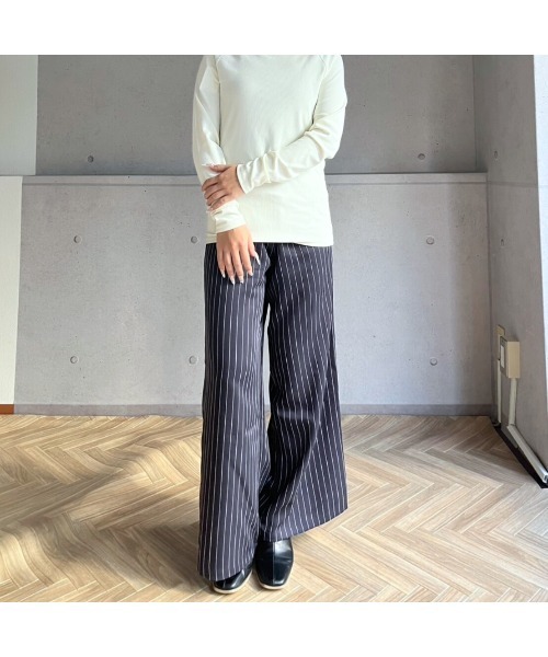 amini ワイドパンツ スラックス パンツ ピンストライプスラックス