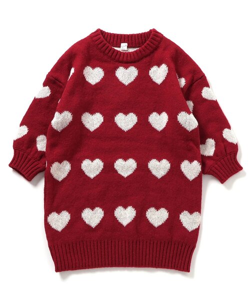 【美品】ハートモチーフニットワンピース　ニット　ウール　38 レッド apres les cours（アプレレクール） ワンピース 「洗える/WEB限定