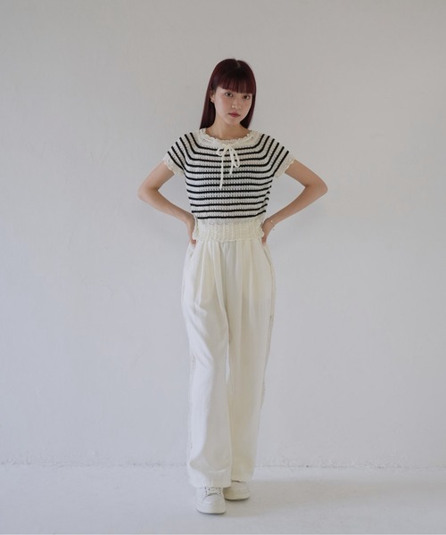 「Uenui」 半袖ニット FREE ブラック レディース_画像5