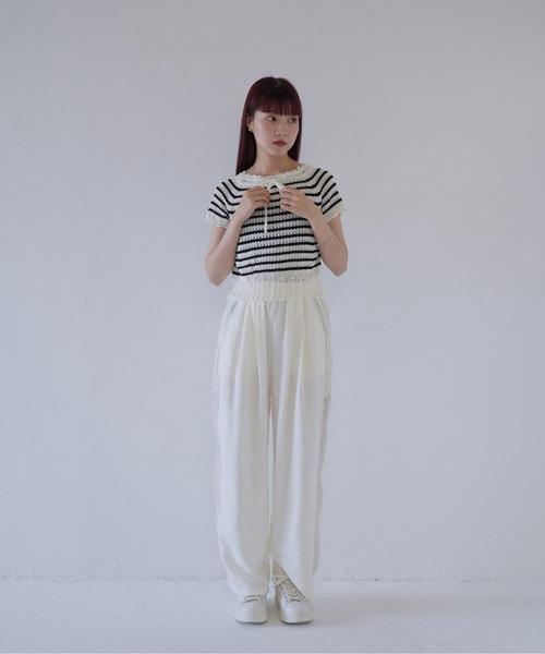 「Uenui」 半袖ニット FREE ブラック レディース_画像7