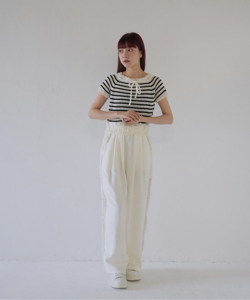 「Uenui」 半袖ニット FREE ブラック レディース_画像8