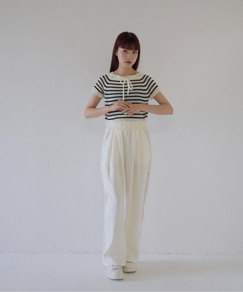 「Uenui」 半袖ニット FREE ブラック レディース_画像9