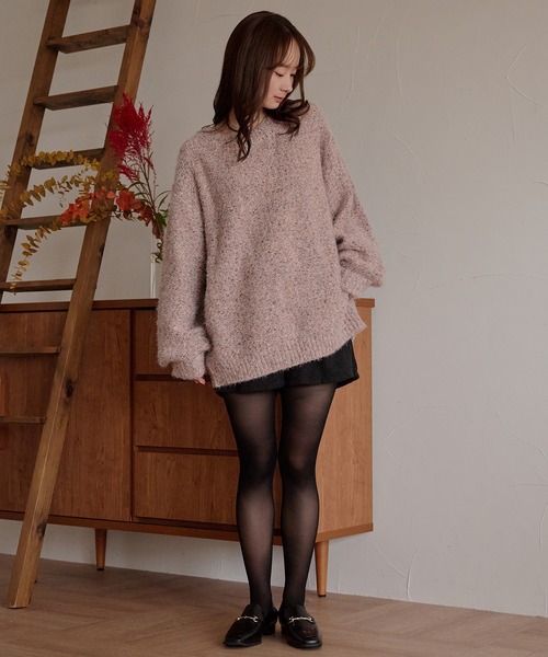 mideal（マイディール） ニット セーター back open mix shaggy knit