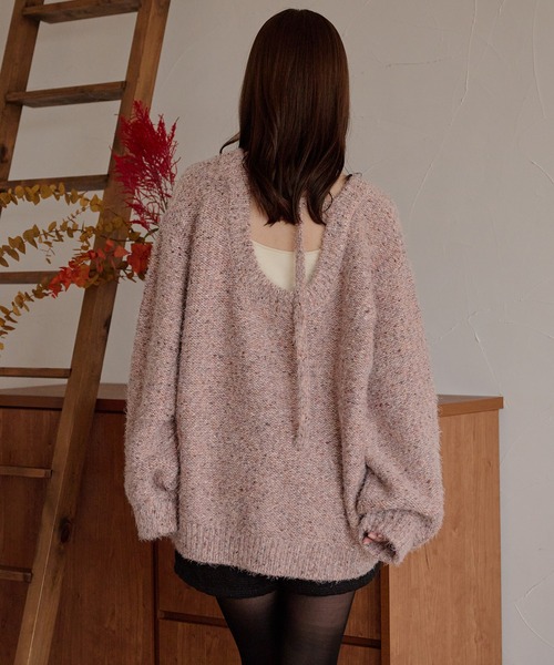 mideal（マイディール） ニット セーター back open mix shaggy knit