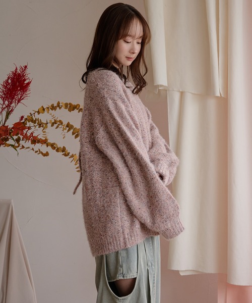 mideal（マイディール） ニット セーター back open mix shaggy knit