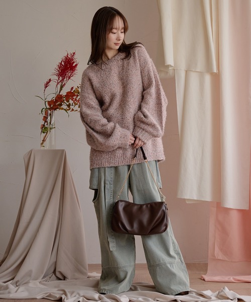 mideal（マイディール） ニット セーター back open mix shaggy knit