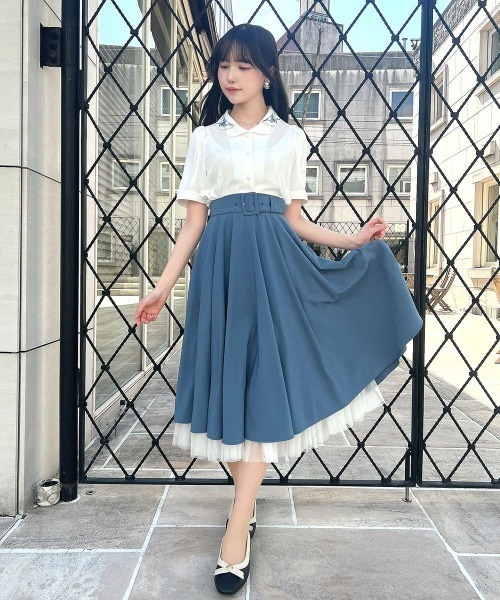 「an another angelus」 半袖シャツ FREE ホワイト×ブルー レディース_画像8