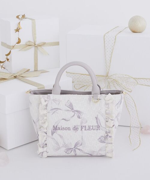 Maison de FLEUR（メゾンドフルール） ハンドバッグ ツイードリボン