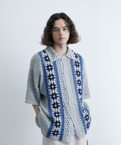 「JUNRED」 半袖シャツ M ライトグレー メンズ_画像4