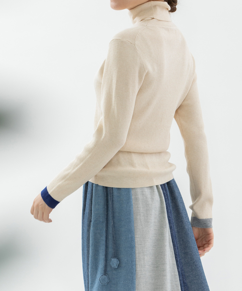 【NEW】ノップドゥノッド（nop de nod）/袖口配色ラインリブタートル nop de nod（ノップドゥノッド） ニット セーター 袖口配色ラインリブ