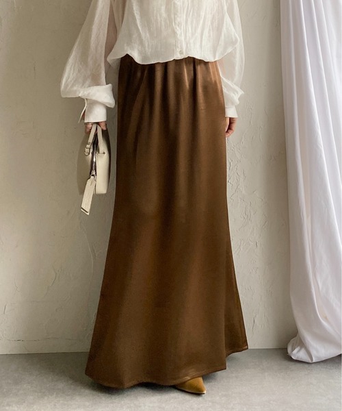 She's Closet ロング スカート セミフレア光沢シャイニーロング サテン