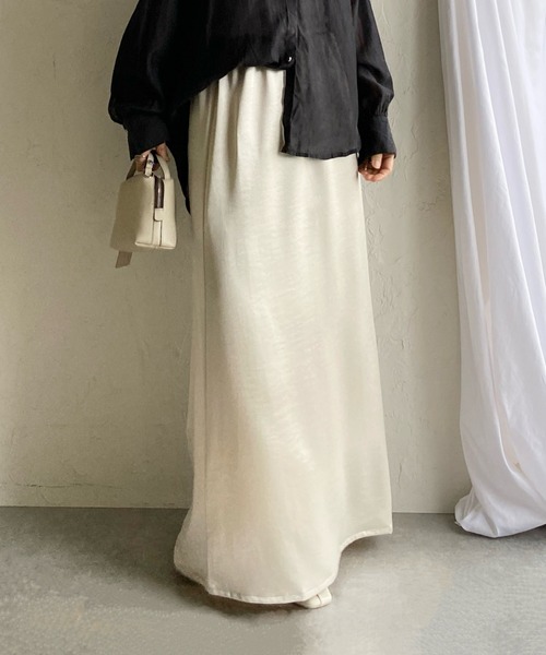 She's Closet スカート セミフレア光沢シャイニーロング サテン