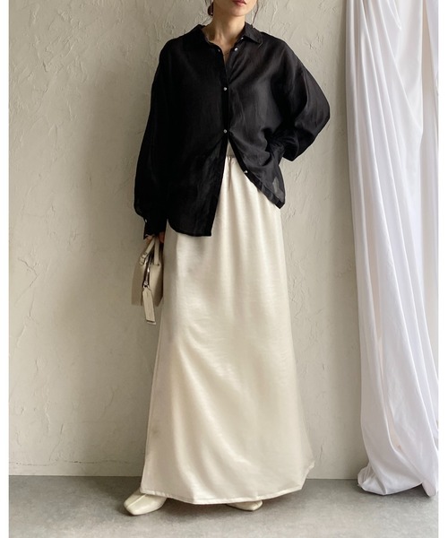 She's Closet ロング スカート セミフレア光沢シャイニーロング サテン