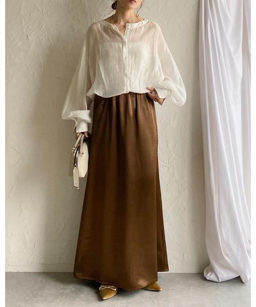 She's Closet スカート セミフレア光沢シャイニーロング サテン