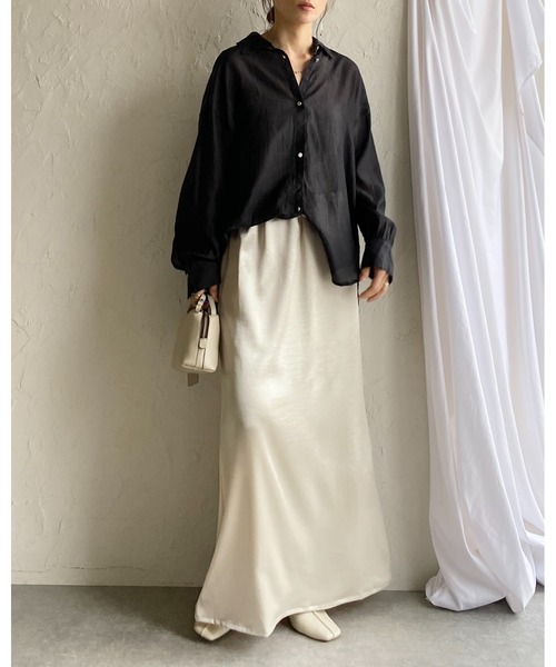 She's Closet スカート セミフレア光沢シャイニーロング サテン