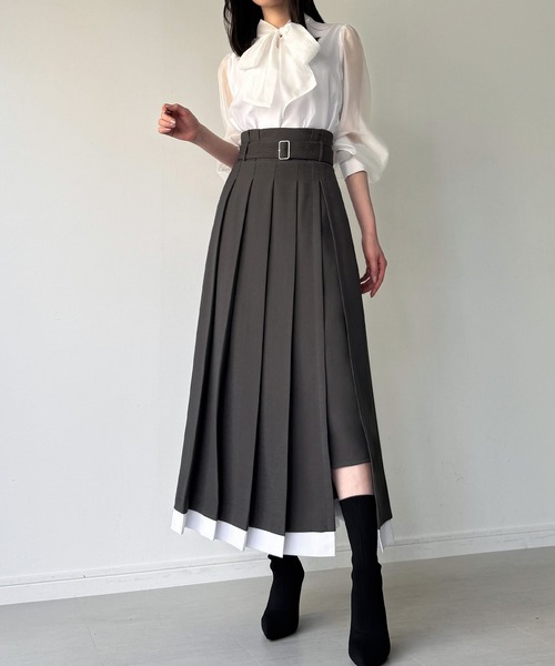 JUNOAH（ジュノア） スカート レイヤードスリットプリーツスカート