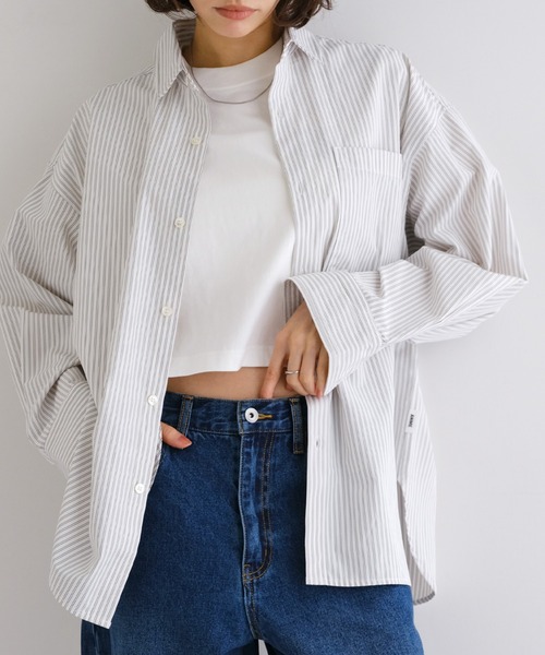 ANME ブラウス シャツ カラーストライプシャツ レディース : ZOZOTOWN