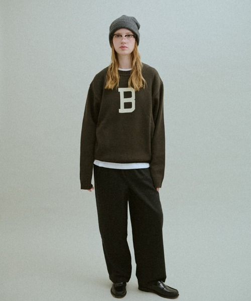 「BROKEN BASE」 長袖ニット MEDIUM カーキブラウン メンズ_画像5