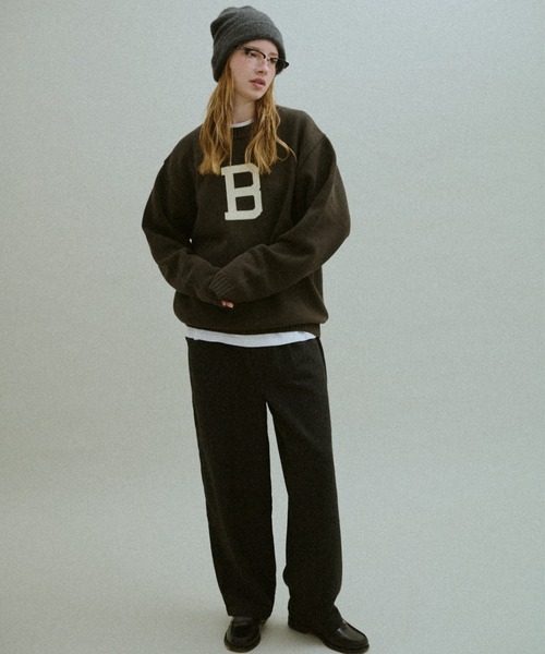 「BROKEN BASE」 長袖ニット MEDIUM カーキブラウン メンズ_画像6