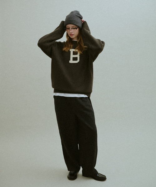 「BROKEN BASE」 長袖ニット MEDIUM カーキブラウン メンズ_画像8