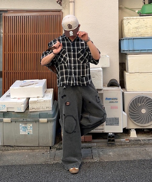 MandO（エムオー） シャツ ショート丈ダメージチェックシャツ メンズ