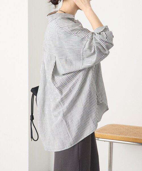 ブラウス シャツ 「女性らしい抜け感」リネン混ストライプシャツ レディースの画像