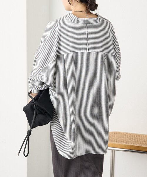 ブラウス シャツ 「女性らしい抜け感」リネン混ストライプシャツ レディースの画像