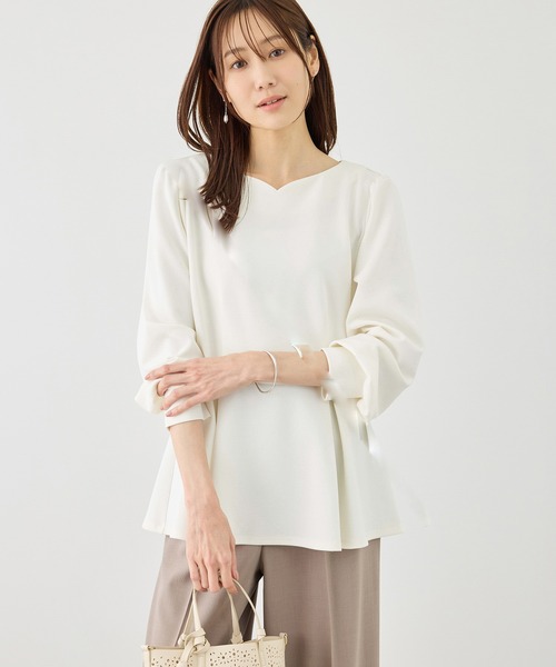 HEVE ハートネック　ペプラム　プルオーバー カットジョーゼットハートネックペプラムプルオーバー（Tシャツ