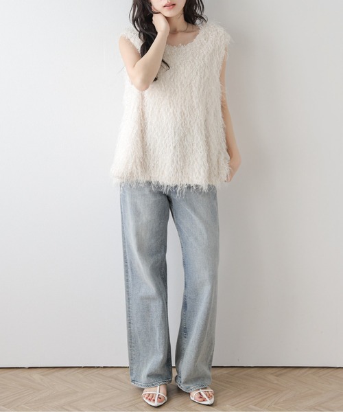 Cura Closet ベスト ジレ 夏 前後2WAYフリンジベスト レディース
