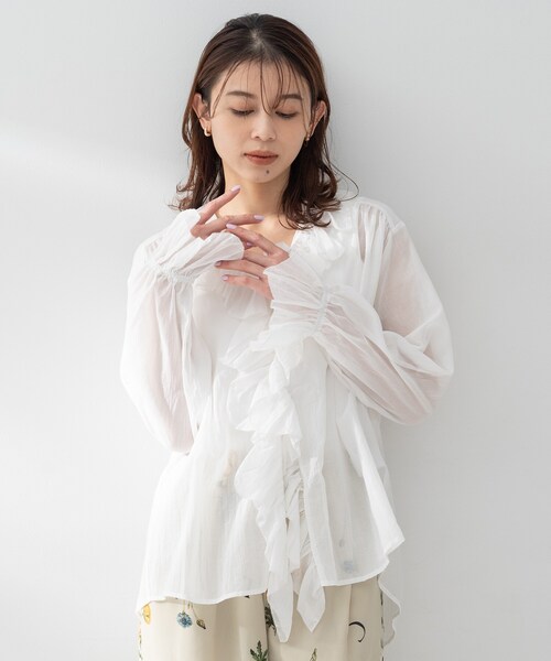 untitled 新品未使用　シフォンブラウス　04 2LT アンタイトル UNTITLED（アンタイトル） ブラウス シャツ 「シアー/首元フリル