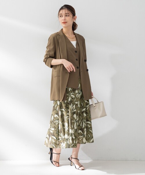 スカート 「後ろウエストゴム/洗える」フラワープリントスカートの画像