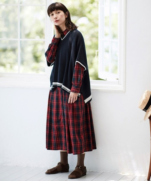 「Sunny clouds」 シャツワンピース LARGE レッド レディース_画像6