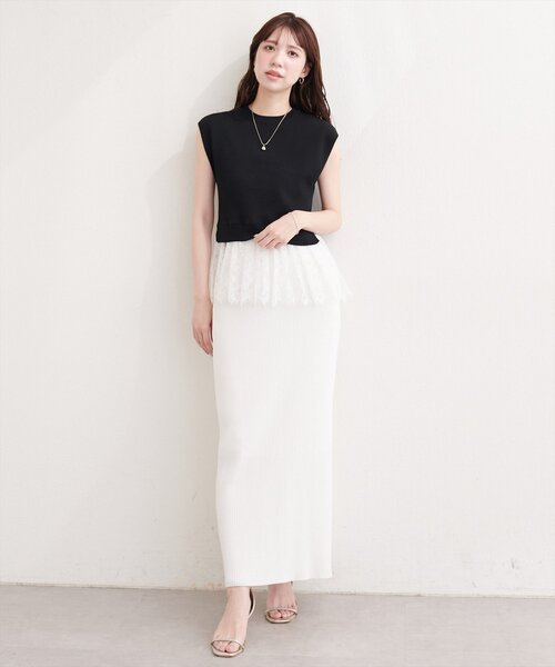 natural couture ニット セーター 裾レースフレンチスリーブニットプル
