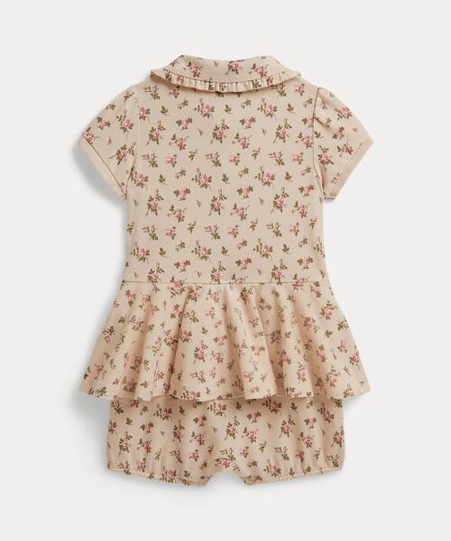 ベビー フローラル ストレッチ メッシュ ペプラム ポロ ショートオールの画像