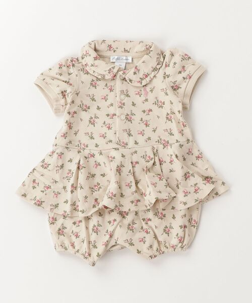 ベビー フローラル ストレッチ メッシュ ペプラム ポロ ショートオールの画像