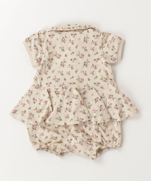 ベビー フローラル ストレッチ メッシュ ペプラム ポロ ショートオールの画像