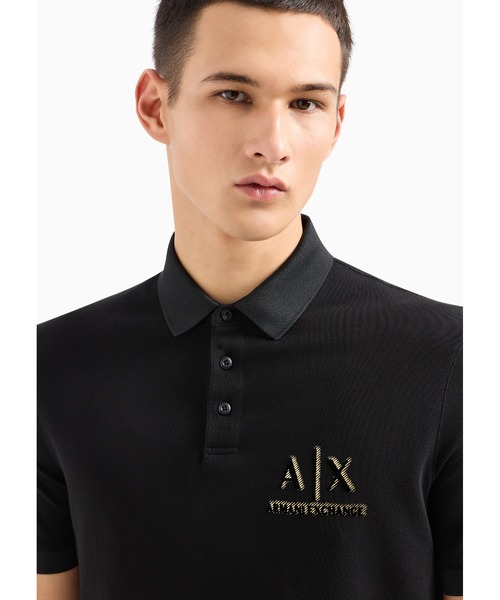 「ARMANI EXCHANGE」 半袖ポロシャツ LARGE ブラック メンズ_画像3
